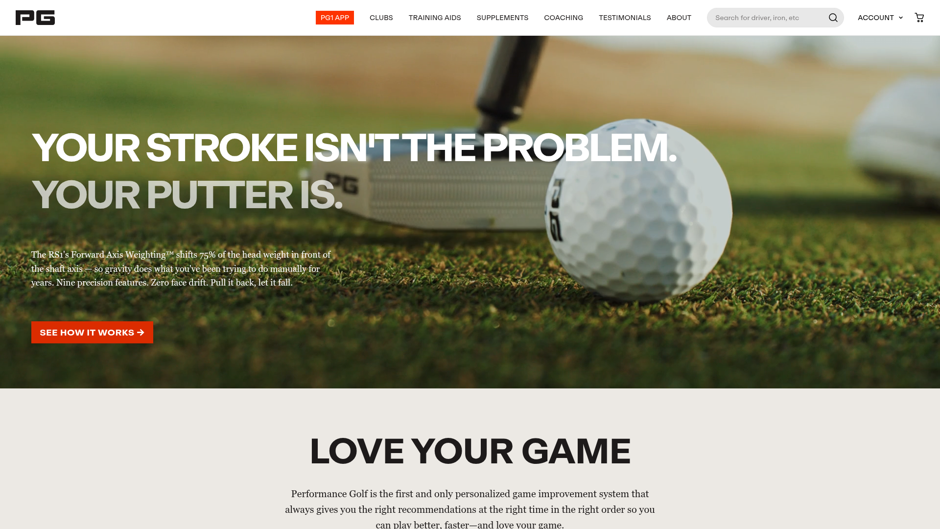Performance Golf Equipment website preview